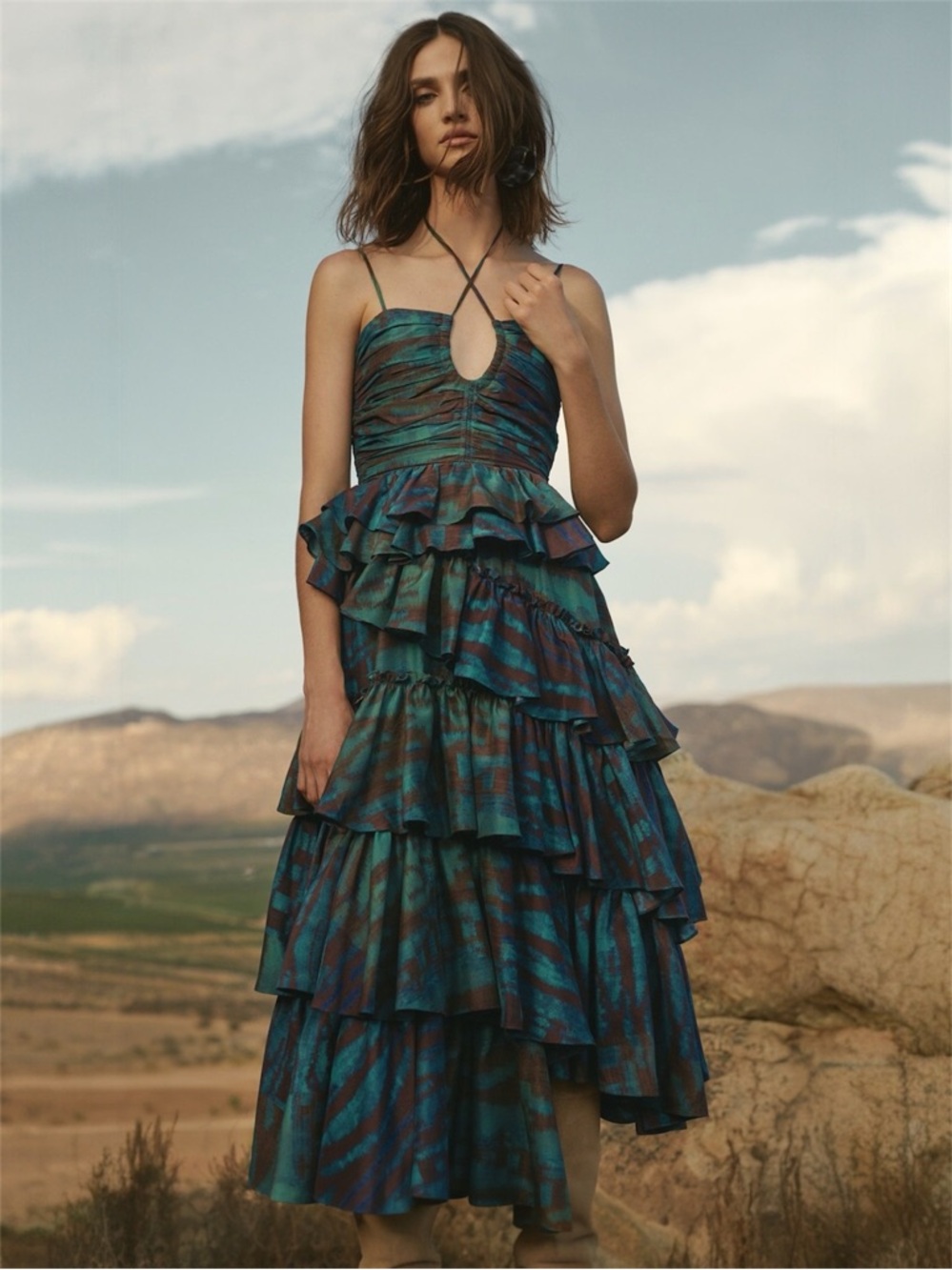 Ulla Johnson Zenat Runway Silk Ikat Tiered Halter Dress Emerald Size 6 - Picture 11 of 17